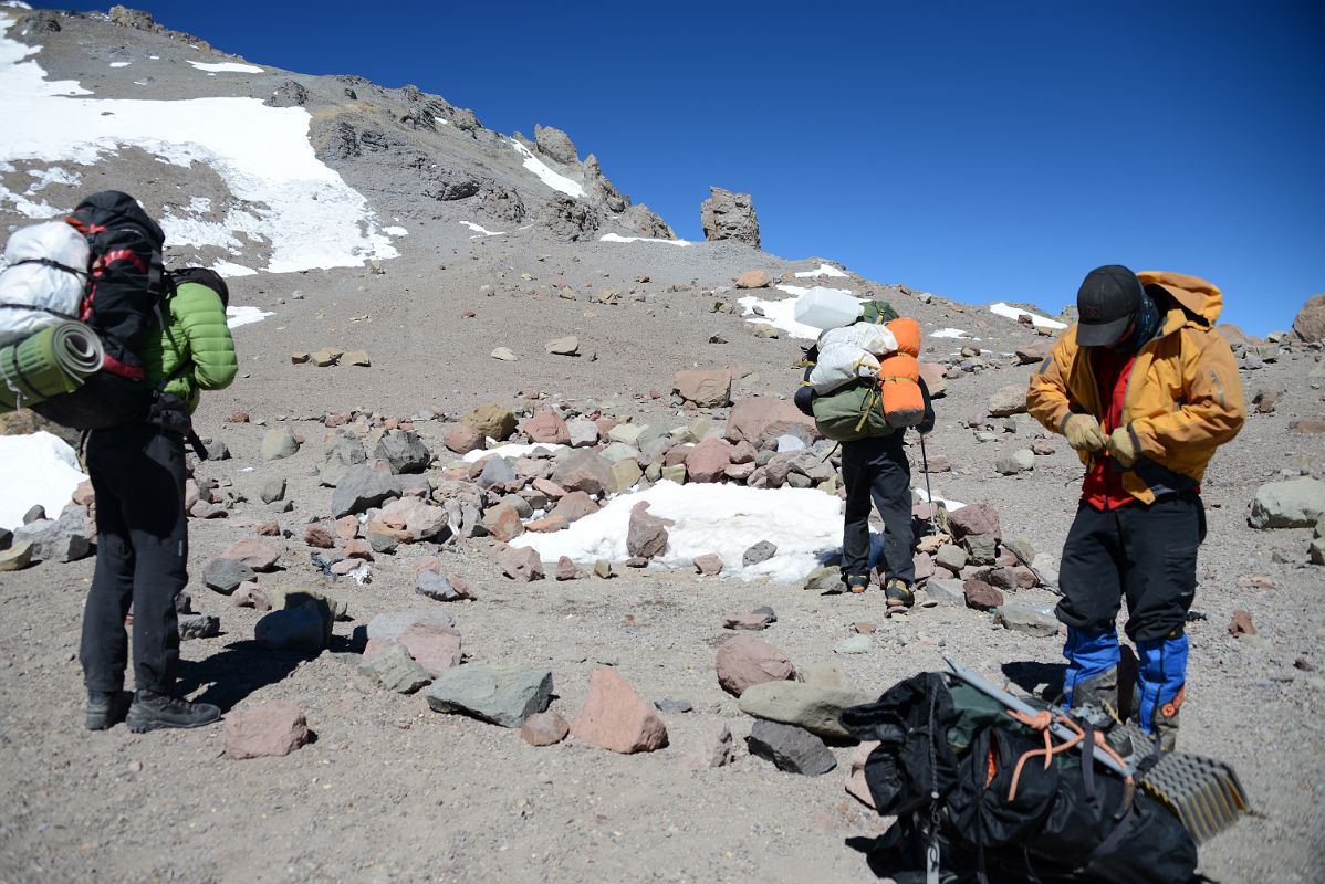 01 Inka Expediciones Porters Nestor And Peluca And Guide Agustin Aramayo Are Ready To Climb From Aconcagua Camp 2 to Camp 3 Colera